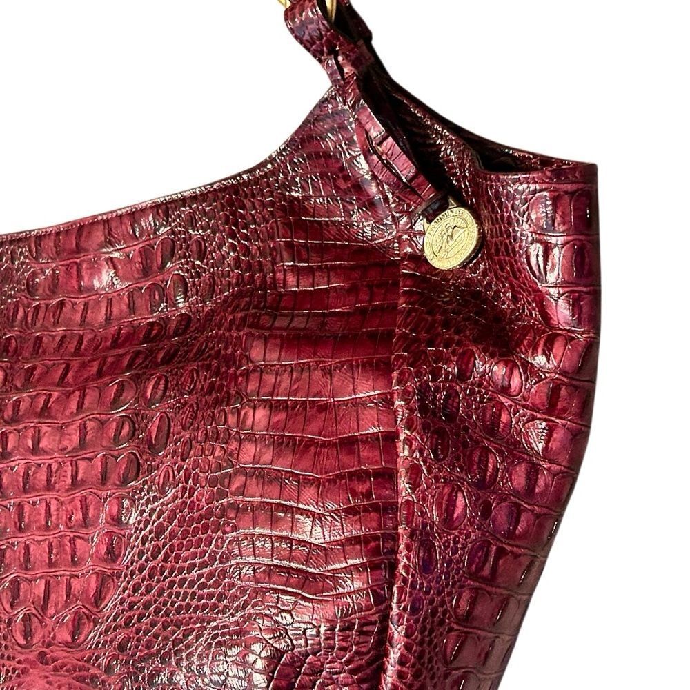 Brahmin Jacqueline Melbourne Fig Croc Embossed Wine Hobo Shoulder Bag Tote Gold - Picture 10 of 16